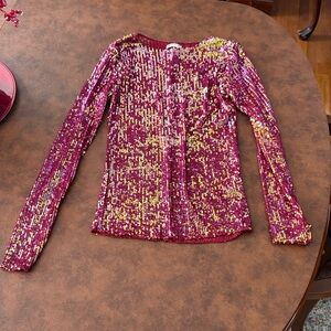 Free People intimately gold rush sequin top wine combo long sleeve